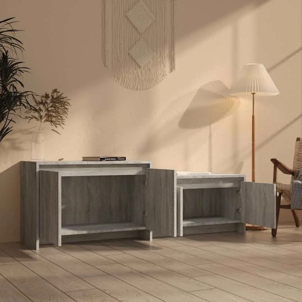 TV Cabinet Grey Sonoma 146.5cm Engineered Wood 4 Door Storage Unit
