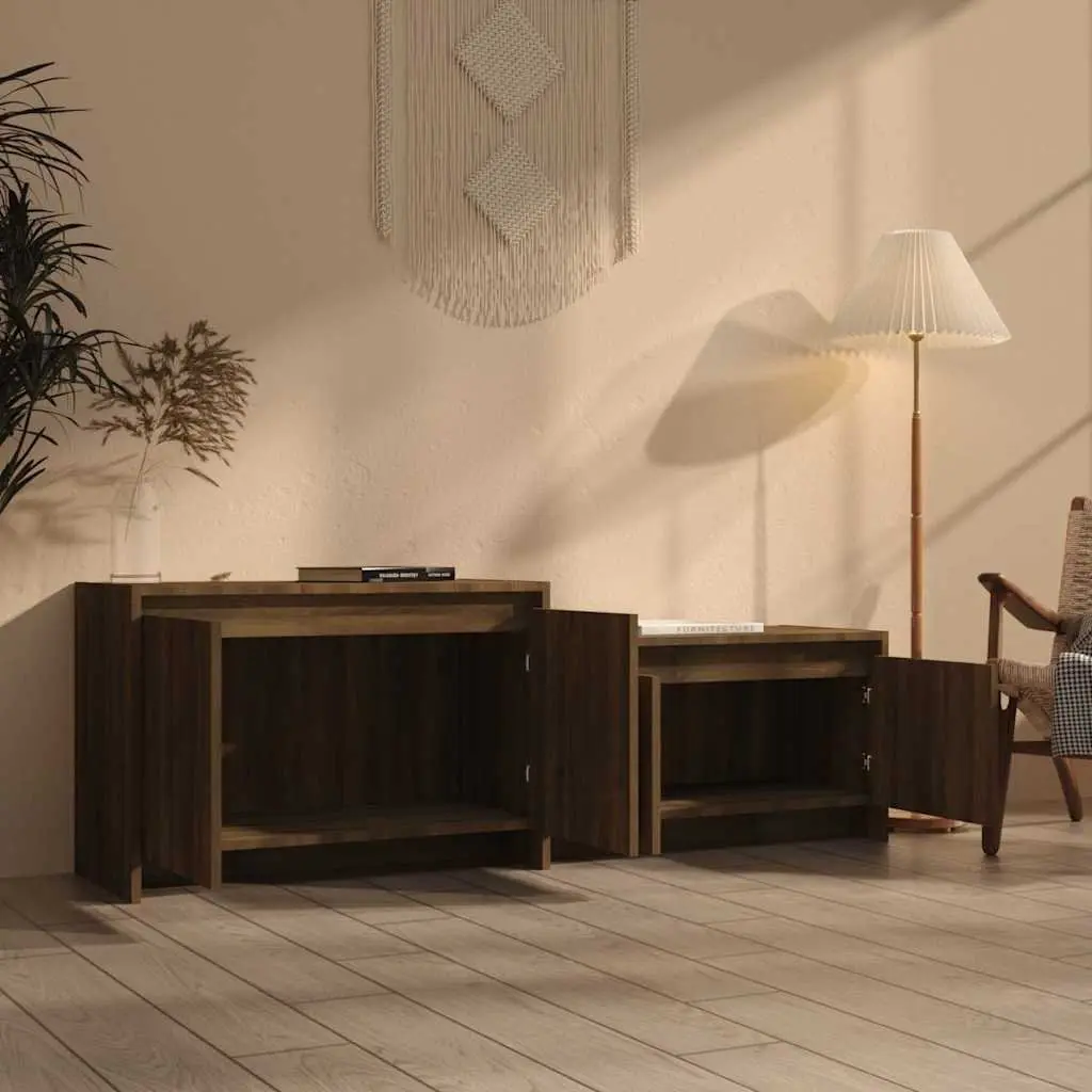 Brown Engineered Wood 146.5cm TV Cabinet with 4 Doors