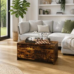 Stylish Brown Coffee Table with Storage Drawers