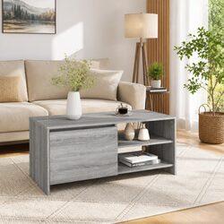 Grey Modern Coffee Table with Storage Shelves