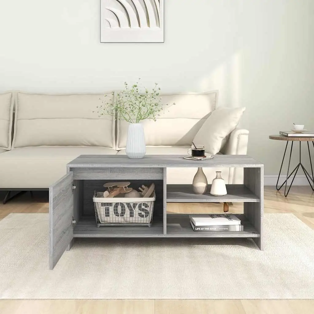 Grey Modern Coffee Table with Storage Shelves