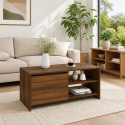 Brown Oak Coffee Table with Storage for Cozy Living Spaces