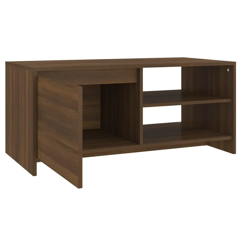 Coffee Table Brown Oak Modern Design Living Room Furniture with Storage Shelf