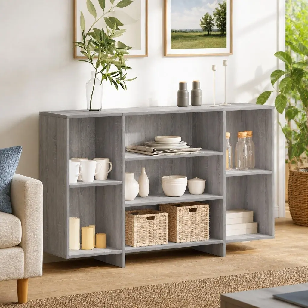 Sideboard Grey Sonoma Storage Cabinet with Shelves Engineered Wood 120W x 30D x 75H cm