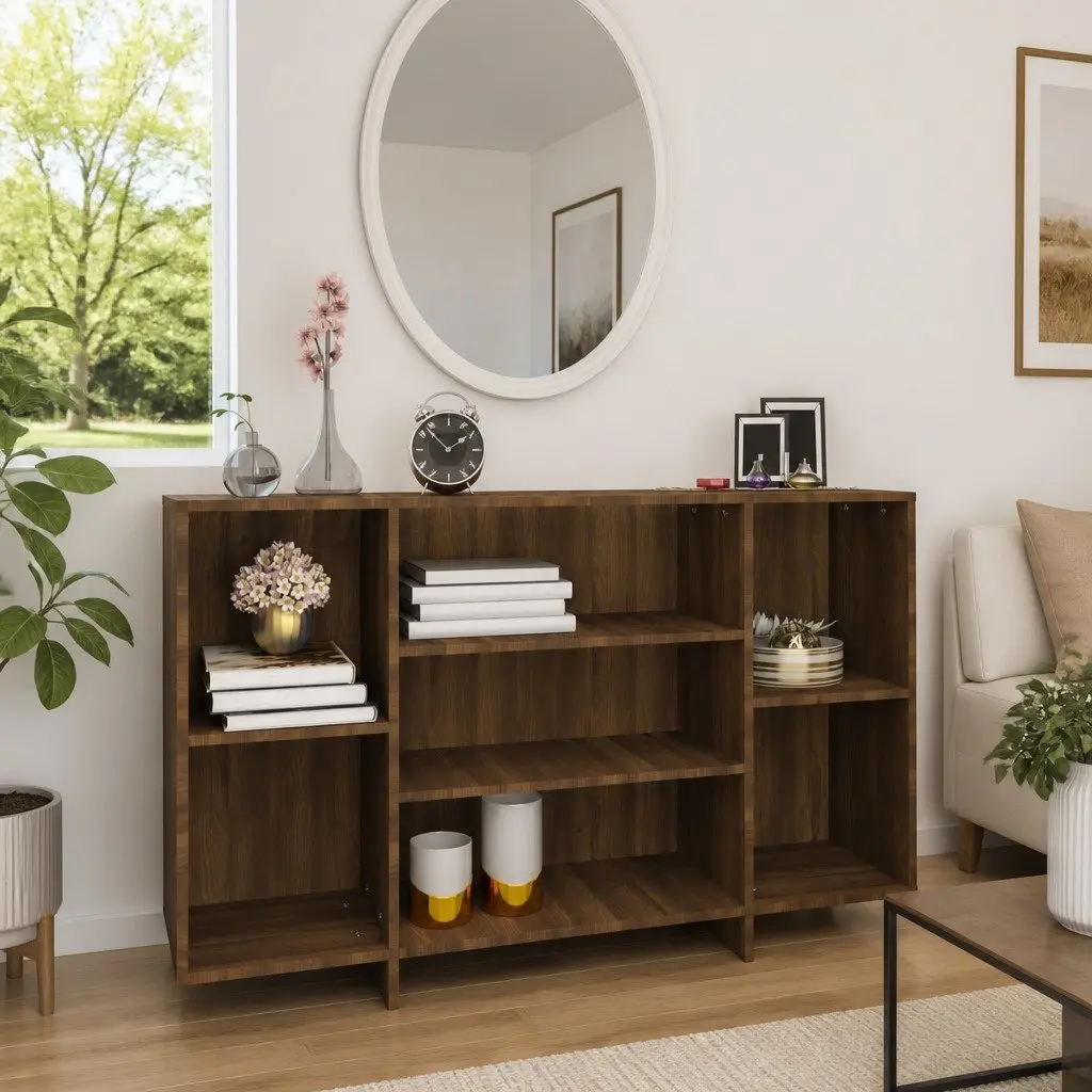 Sideboard Brown Oak 120x30x75 cm Engineered Wood Modern Storage Cabinet with 4 Shelves