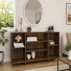 Brown Oak Sideboard Storage Cabinet with 4 Shelves