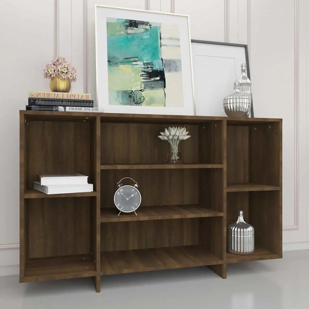 Sideboard Brown Oak 120x30x75 cm Engineered Wood Modern Storage Cabinet with 4 Shelves