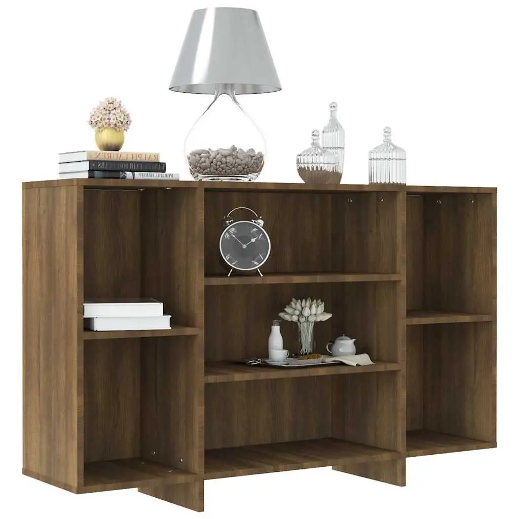 Sideboard Brown Oak 120x30x75 cm Engineered Wood Modern Storage Cabinet with 4 Shelves