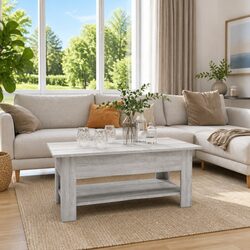 Two-Tier Grey Coffee Table for a Cozy Living Space