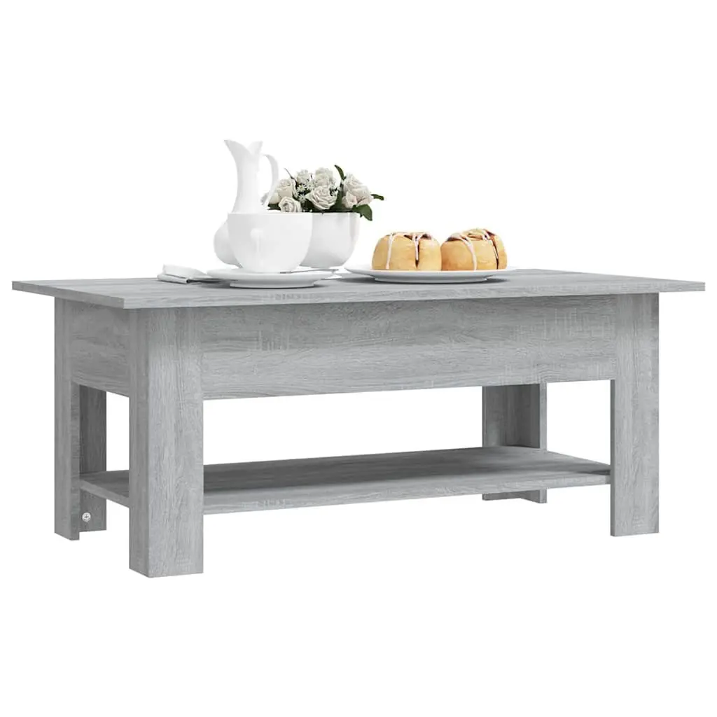 Coffee Table Modern Two-Tier Grey Engineered Wood Accent Table with Storage Shelf