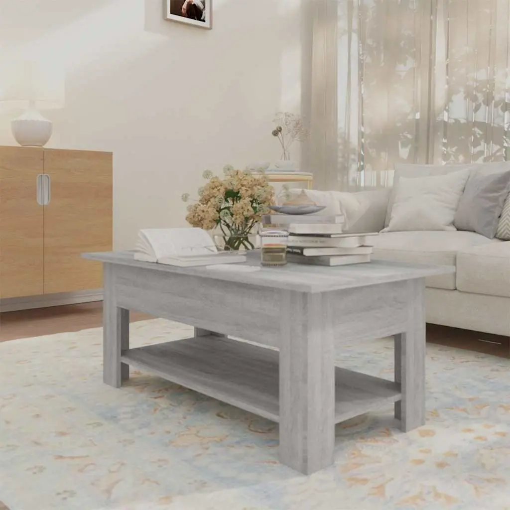Coffee Table Modern Two-Tier Grey Engineered Wood Accent Table with Storage Shelf