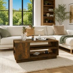Brown Modern Coffee Table with Storage Shelves
