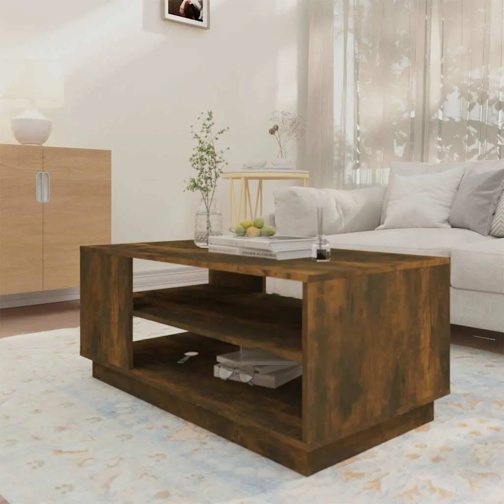 Brown Modern Coffee Table with Storage Shelves