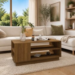 Stylish Brown Coffee Table with Storage Shelves