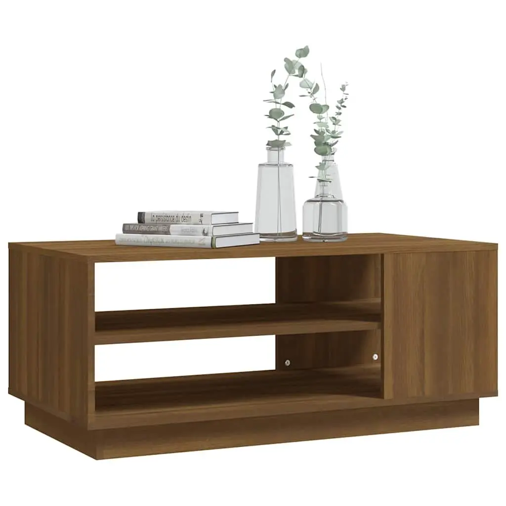 Brown Coffee Table with Storage Shelves