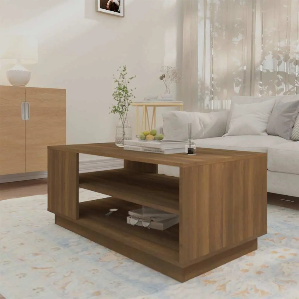 Brown Coffee Table with Storage Shelves