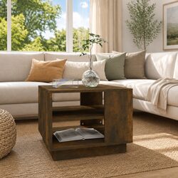 Modern Brown Coffee Table with Storage Shelves