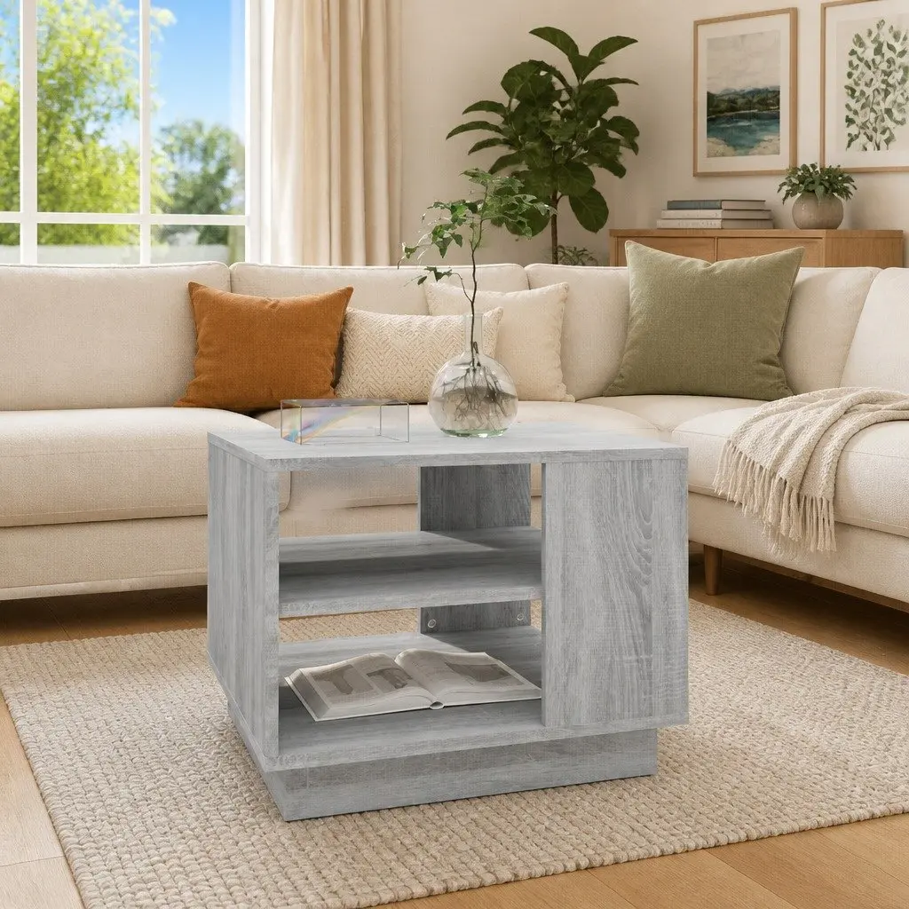 Coffee Table Grey Square Modern Engineered Wood 55W x 55D x 43H cm
