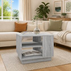 Grey Square Modern Coffee Table with Storage Shelves