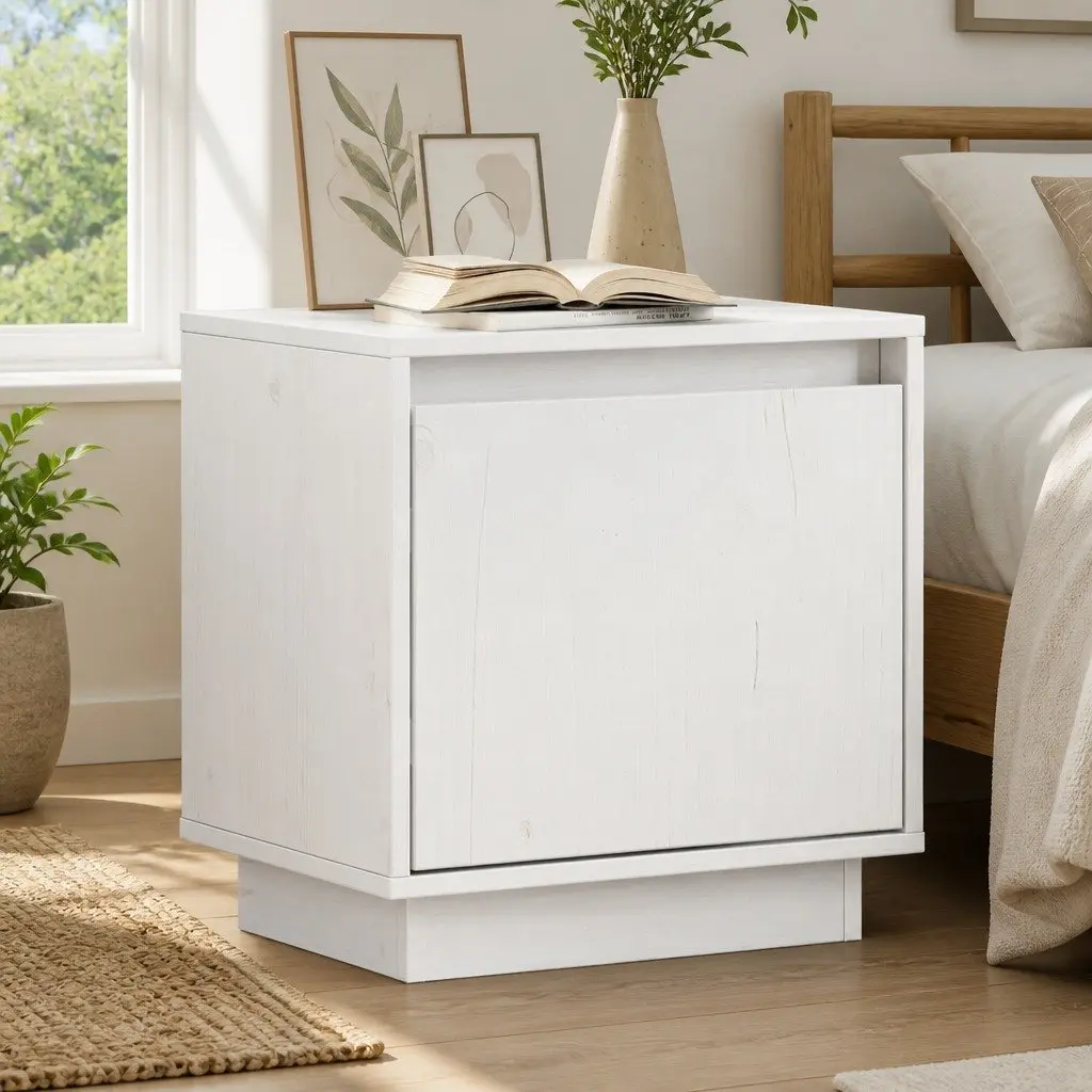 Bedside Cabinet White Solid Wood Pine Nightstand 40cm W 30cm D 40cm H