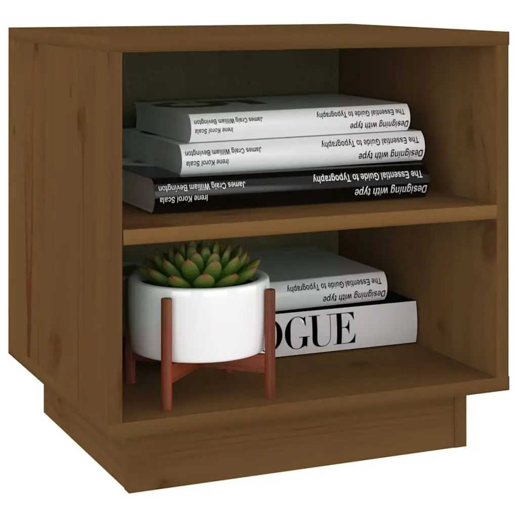 Bedside Table Brown Wooden Storage Organizer Compact Pinewood 40 x 34 x 40 cm