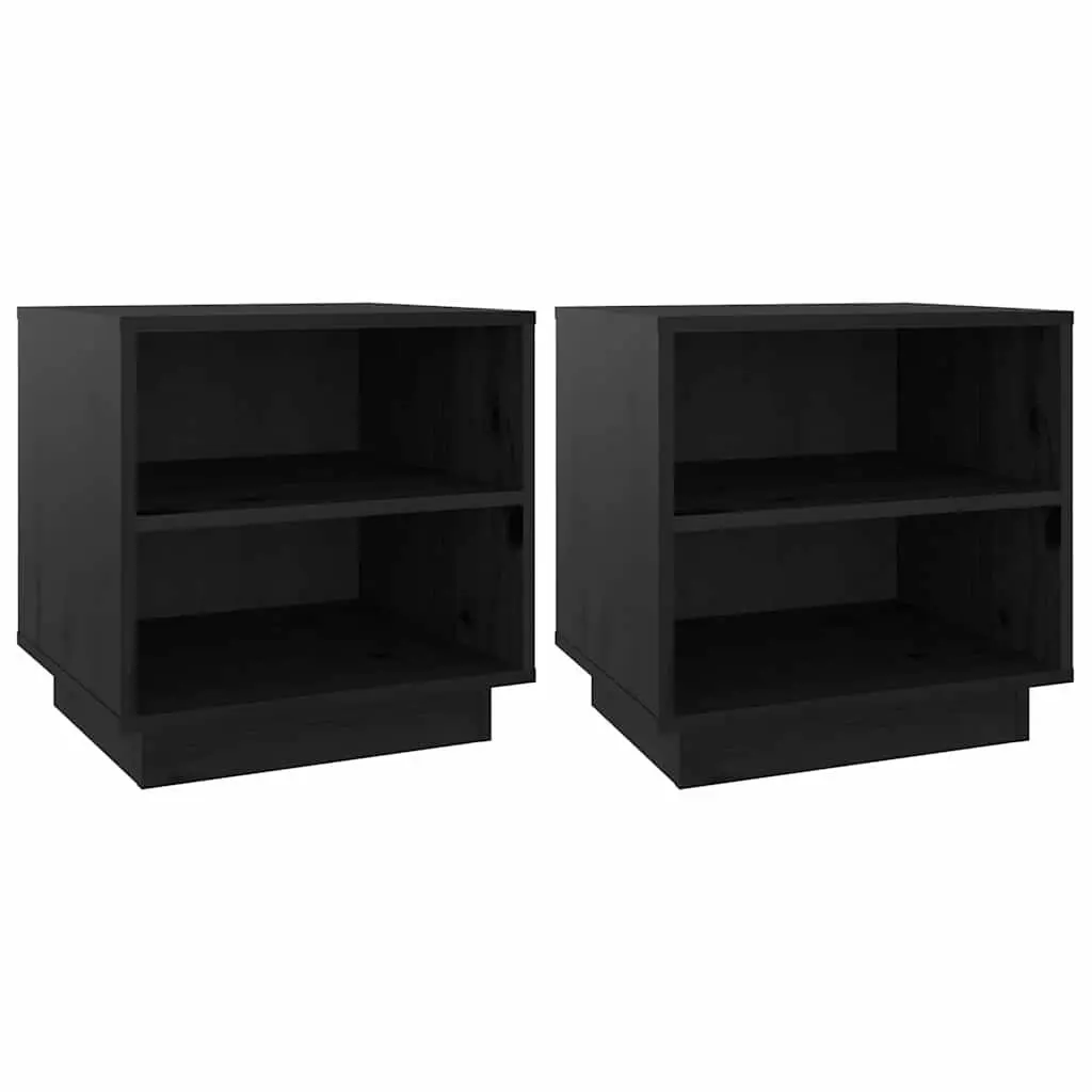 Bedside Cabinets Black 40x34x40 cm Solid Wood Storage Side Tables 2 Piece
