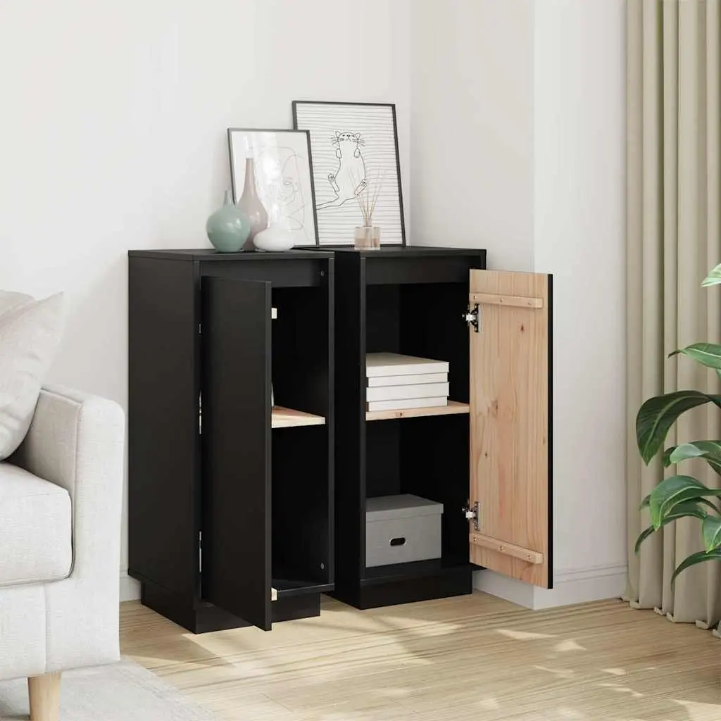 Black Solid Wood Sideboard Cabinet 31.5x34x75cm