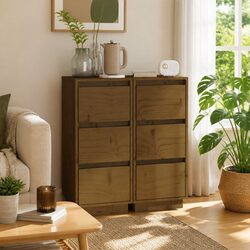 Honey Brown Solid Wood Sideboard for Living Spaces