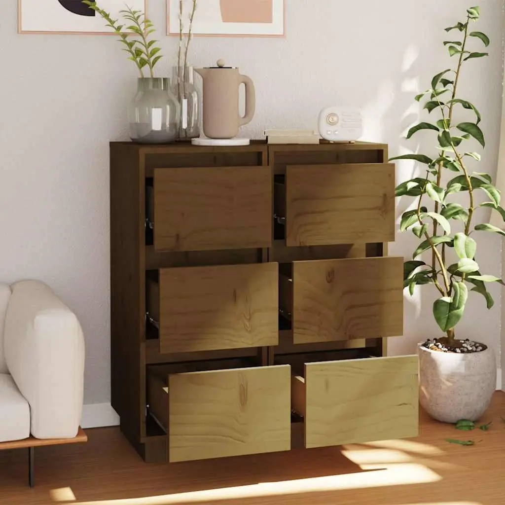 Honey Brown Solid Wood Sideboard for Living Spaces