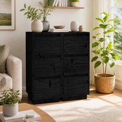 Elegant Black Pinewood Sideboards – Set of 2
