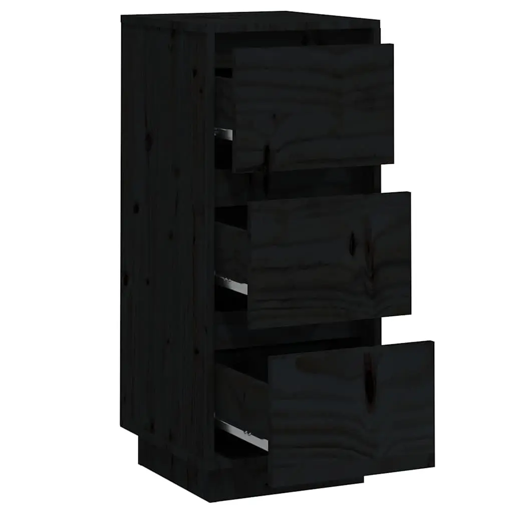 Solid Wood Sideboards 2 pcs Black Storage Cabinet Pinewood Living Room Furniture