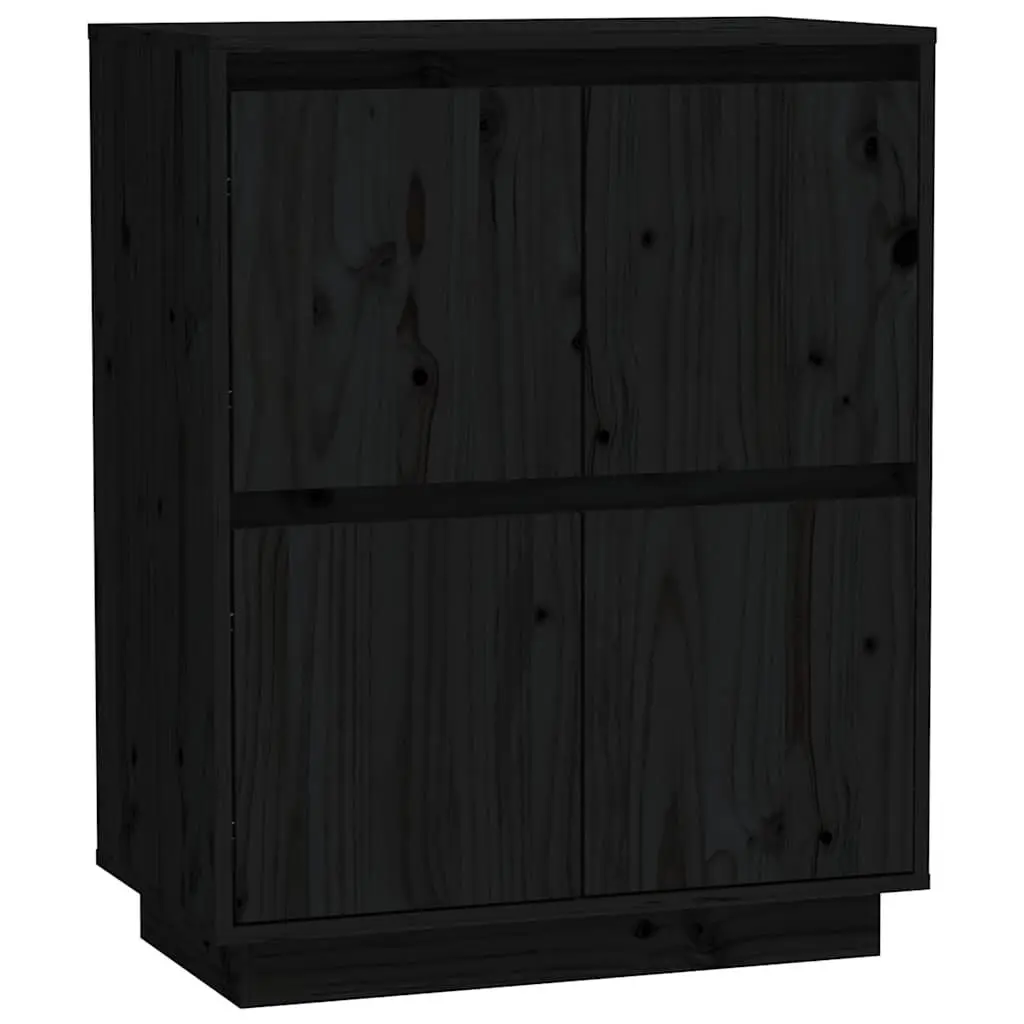 Wooden Sideboard Storage Cabinet Black 4 Doors Solid Pine Wood MDF