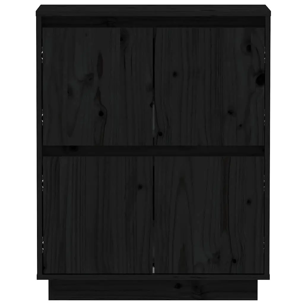 Wooden Sideboard Storage Cabinet Black 4 Doors Solid Pine Wood MDF