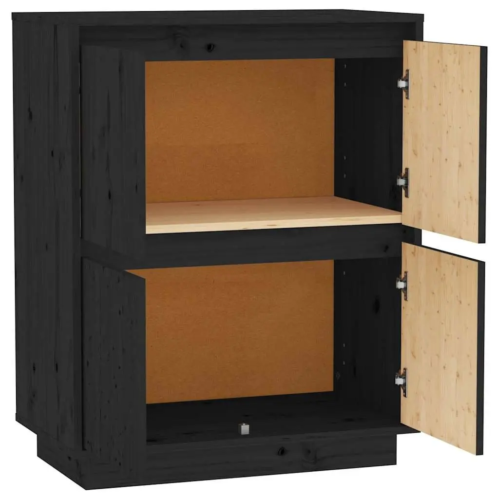 Wooden Sideboard Storage Cabinet Black 4 Doors Solid Pine Wood MDF