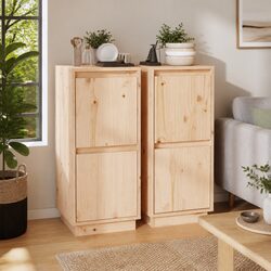 Brown Solid Wood Pine Sideboard Cabinet Set