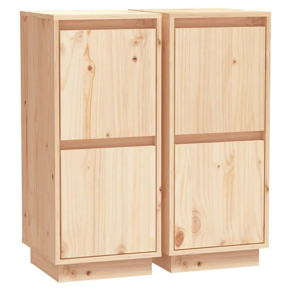 Solid Wood Pine Sideboard Cabinet Brown 2 Door Storage Furniture Set