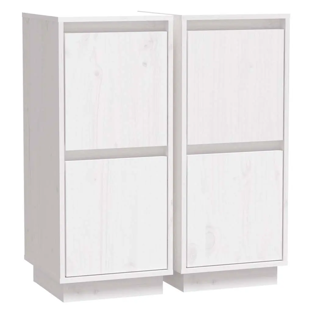 Sideboard Cabinet Set White Solid Wood 2 Piece Storage Buffet Cupboard