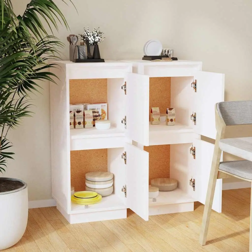 Sideboard Cabinet Set White Solid Wood 2 Piece Storage Buffet Cupboard