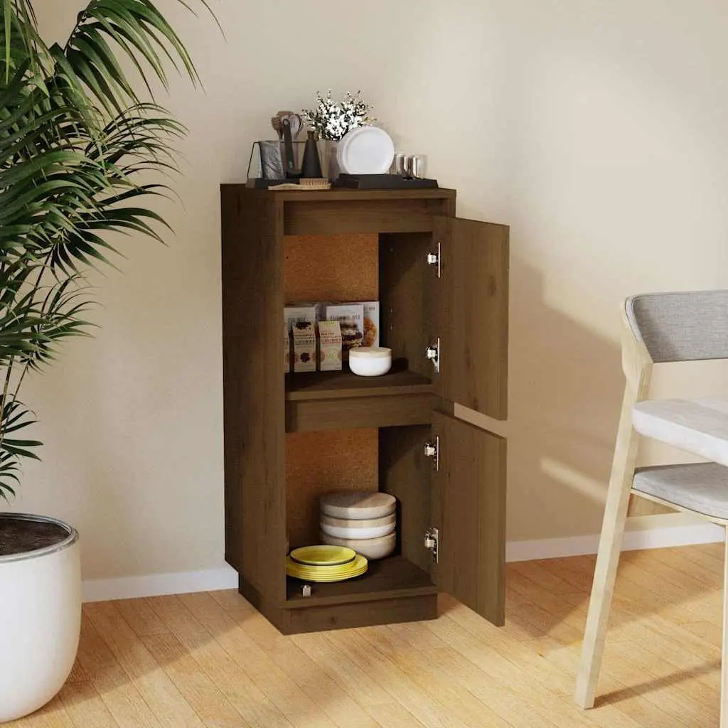 Wooden Sideboard Storage Cabinet 2 Door Brown Pine Wood Furniture