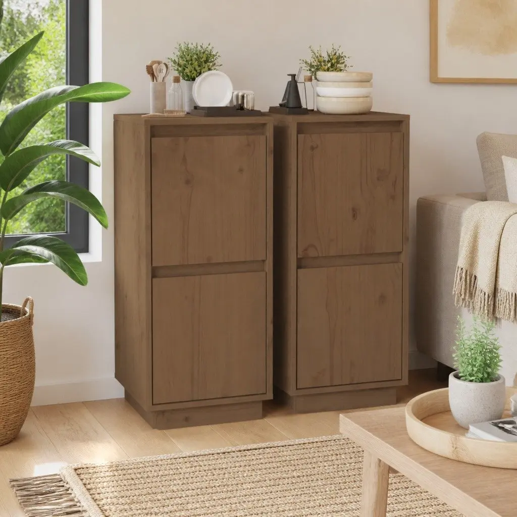 Honey Brown Solid Wood Sideboard Cabinet 2-Door Unit