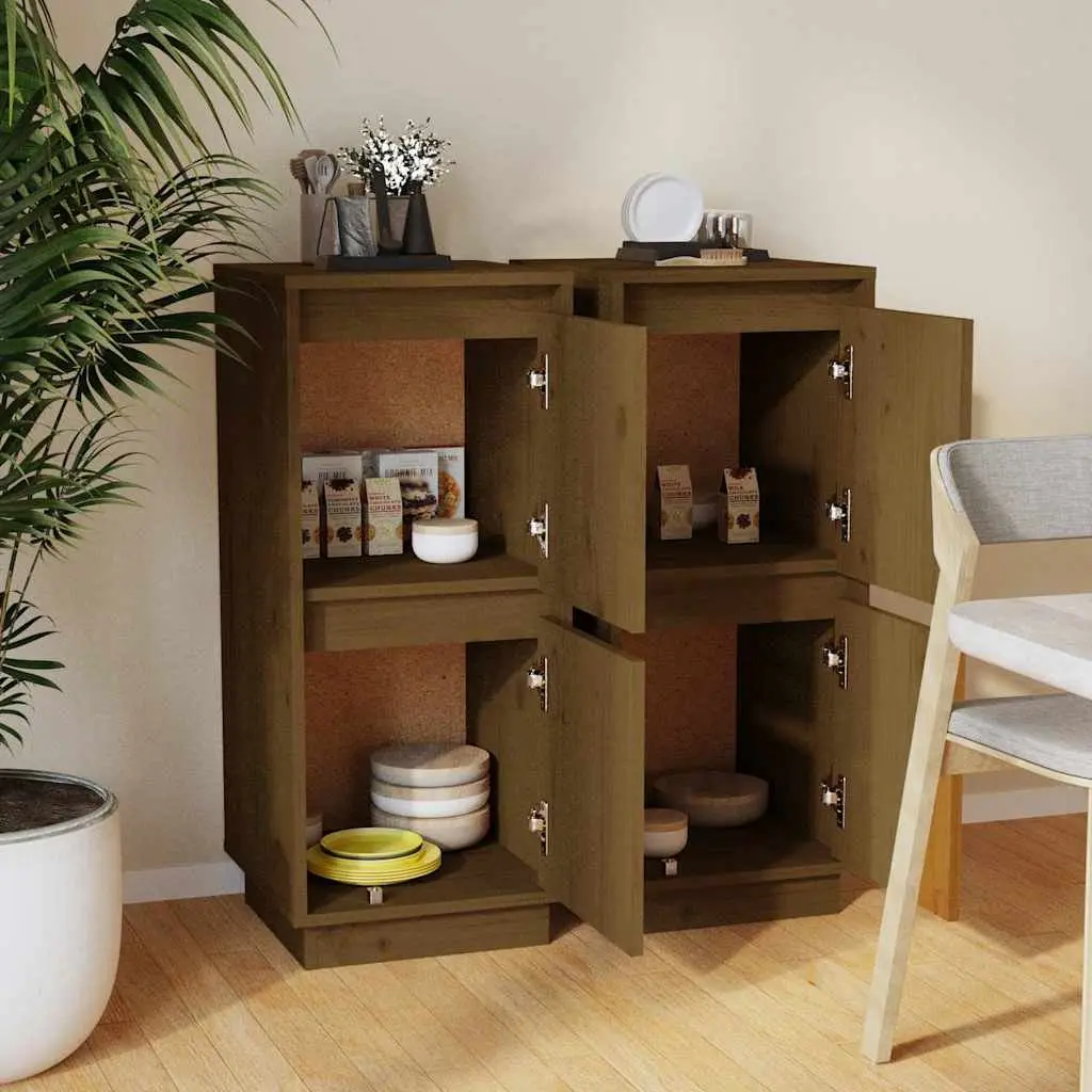 Honey Brown Solid Wood Sideboard Cabinet 2-Door Unit