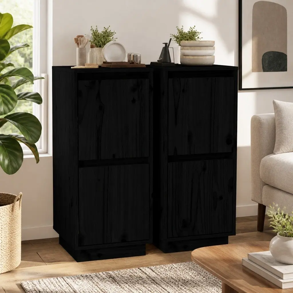 Black Solid Wood Pine Sideboards Set of 2