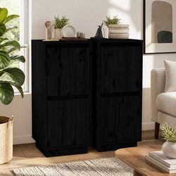 Black Solid Wood Pine Sideboards Set of 2
