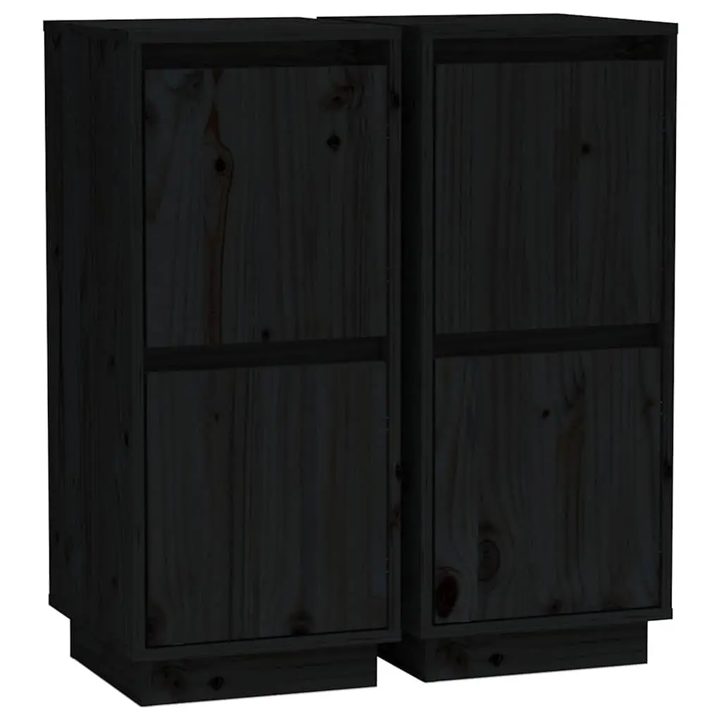 Black Solid Wood Pine Sideboards Set of 2