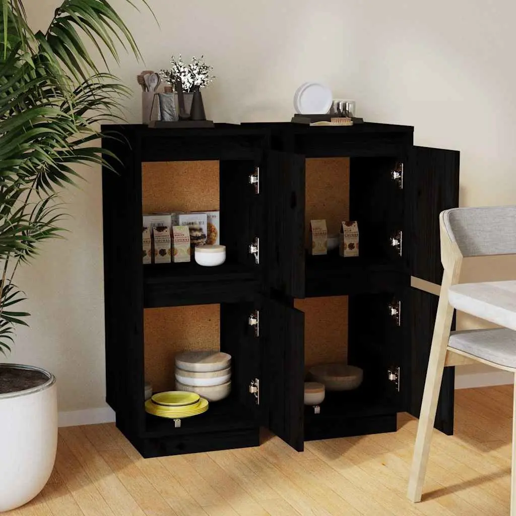 Black Solid Wood Pine Sideboards Set of 2