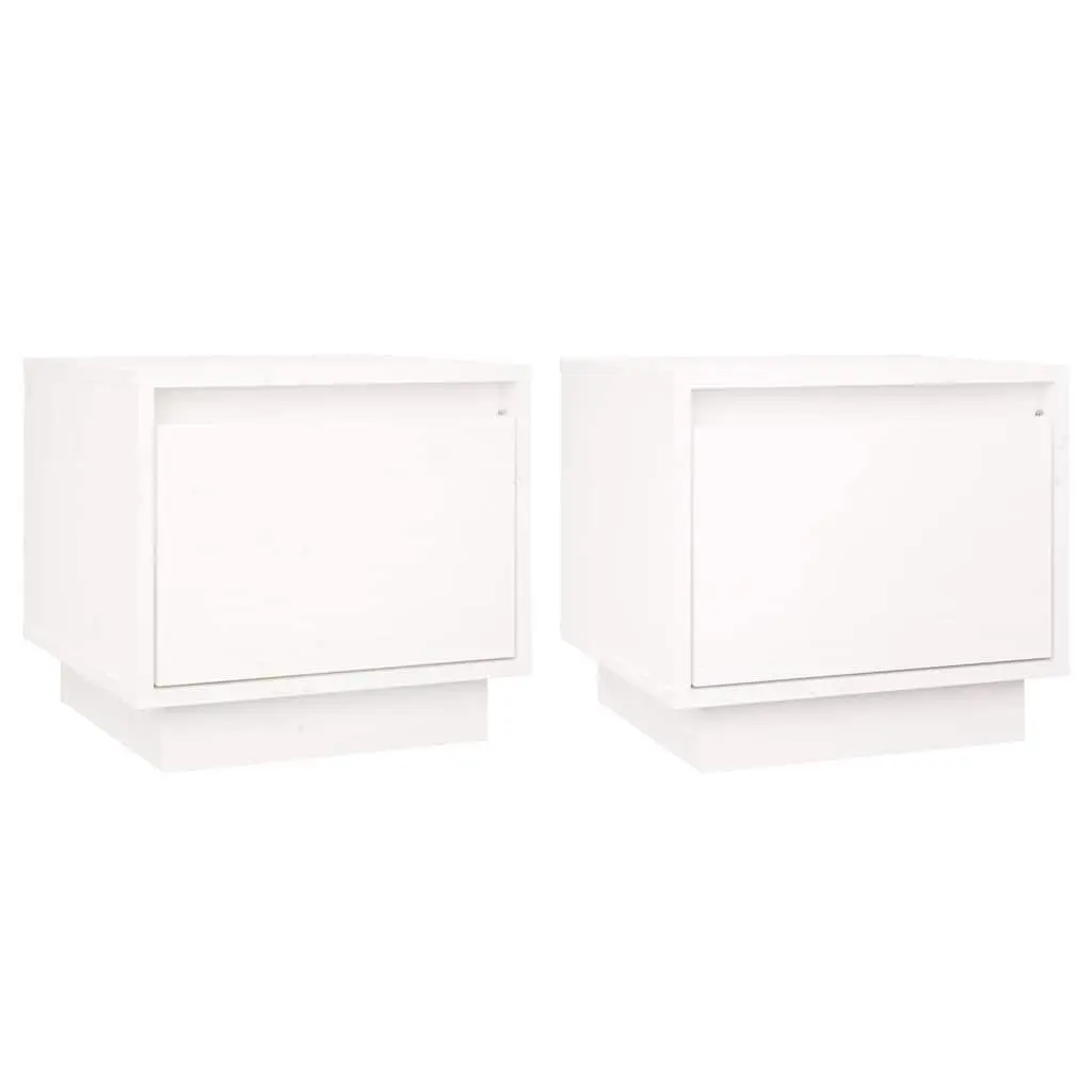 Bedside Cabinets White 35x34x32 cm Solid Pinewood 2 Piece Storage Nightstand