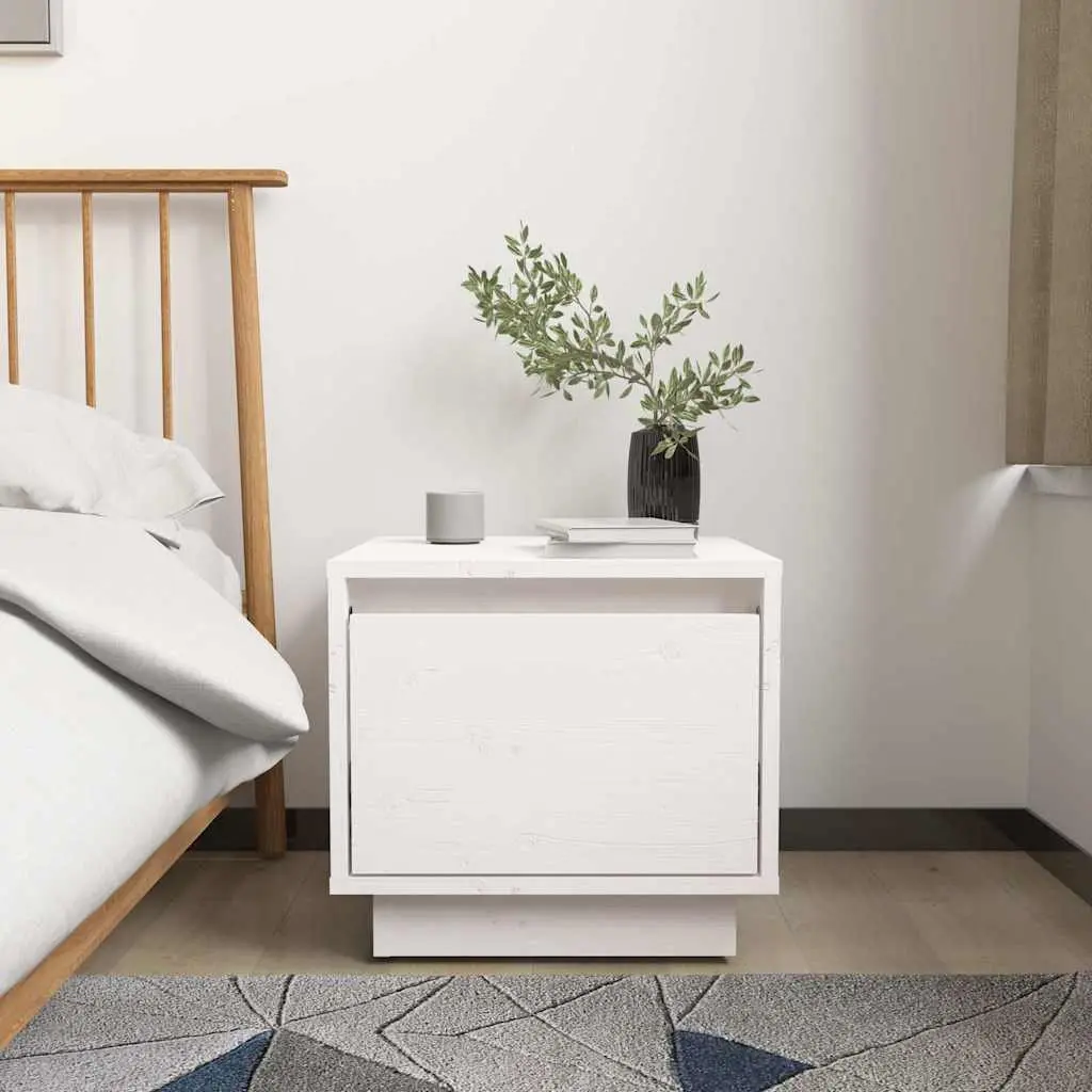 Bedside Cabinets White 35x34x32 cm Solid Pinewood 2 Piece Storage Nightstand