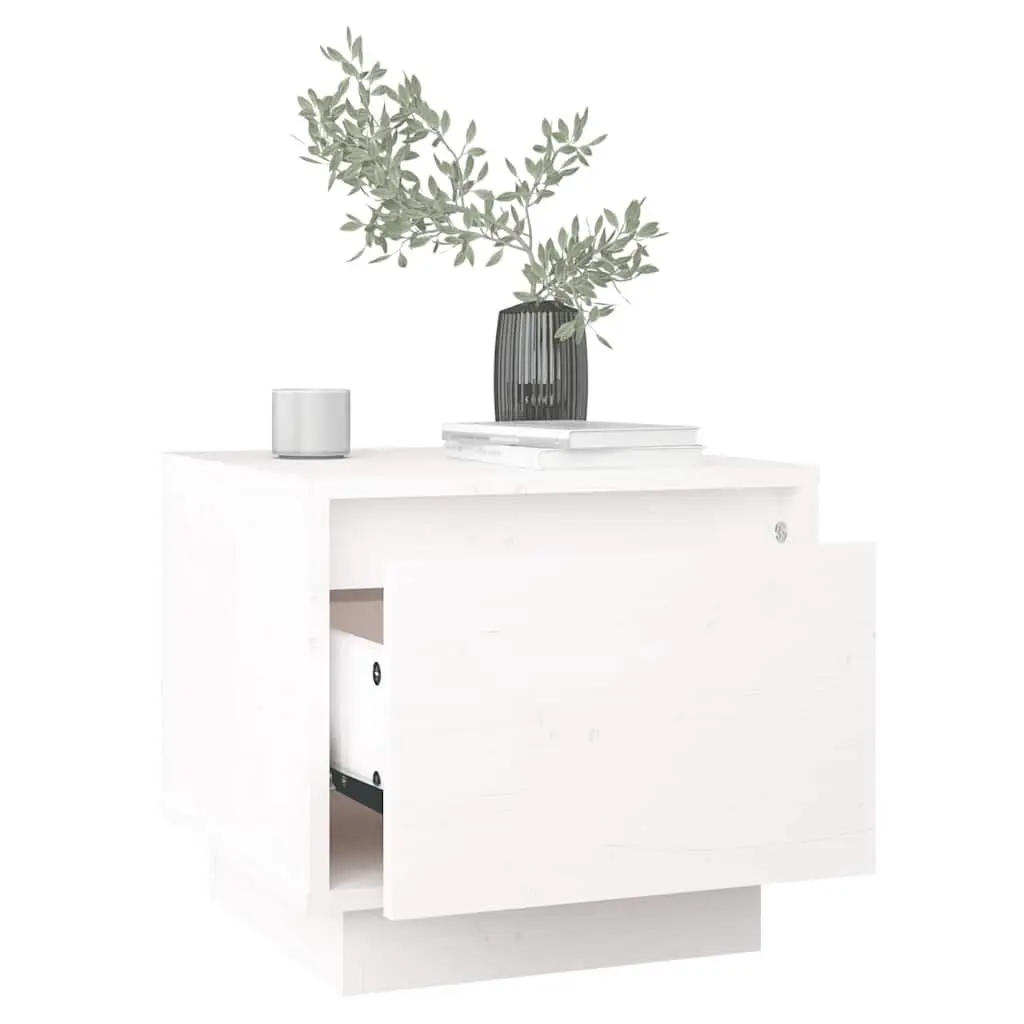 Bedside Cabinets White 35x34x32 cm Solid Pinewood 2 Piece Storage Nightstand