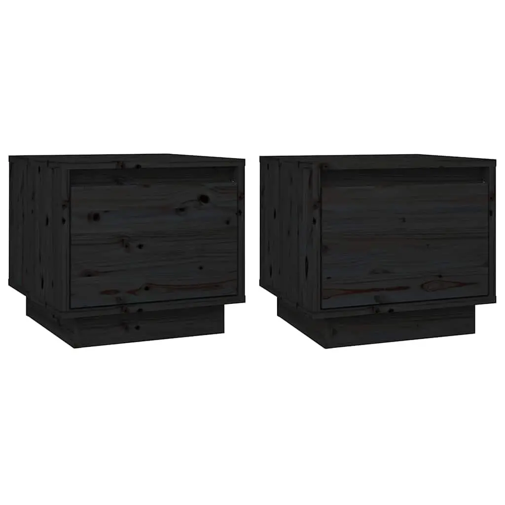 Bedside Cabinets Black 35x34x32 cm Solid Pinewood Storage Side Tables Nightstand