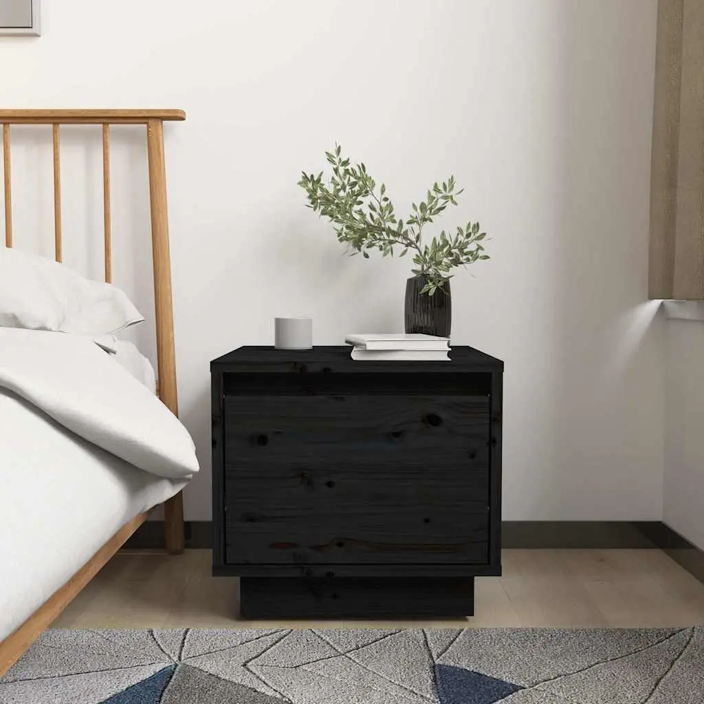 Bedside Cabinets Black 35x34x32 cm Solid Pinewood Storage Side Tables Nightstand